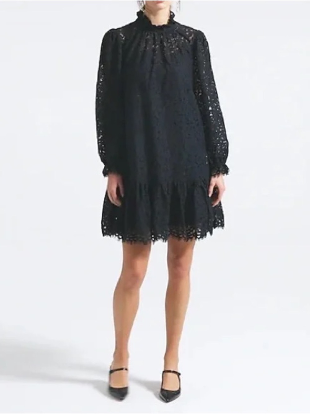NWT J. CREW COLLECTION $198 BLACK RUFFLE NECK LACE DRESS SZ XS EXTRA SMALL‎ - Picture 4 of 10
